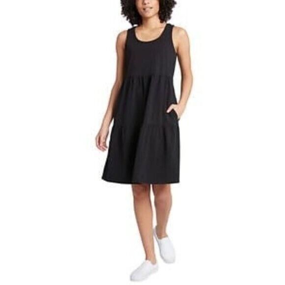 Frye Tiered Black Cotton Summer Dress with Pockets Women's Size XXL Button Front - Picture 1 of 8